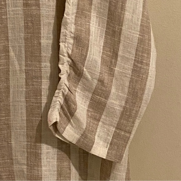 Soft Surroundings Camina Shirt Top Women's Size M Tan striped Back Zip - Picture 5 of 11